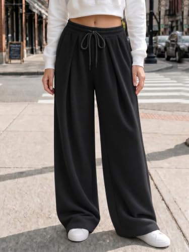 Fisoew Womens Wide Leg Sweatpants Baggy Drawstring Waist Casual Long Pants - image 3