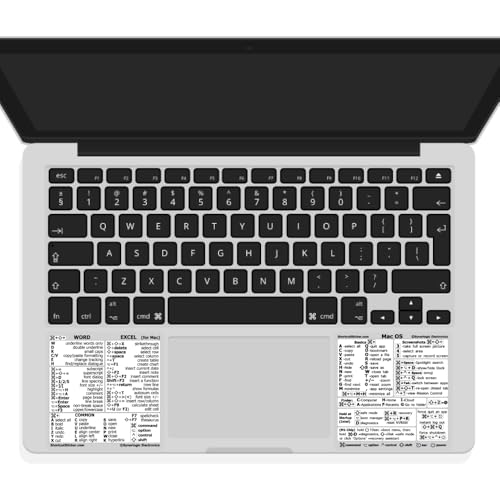 SYNERLOGIC Mac OS (M/Intel) + Word/Excel (for Mac) Quick Reference Keyboard Shortcut Stickers - for MacBook Air/Pro/iMac/Mac/mini (White)