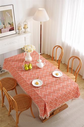 Nappe vagues orange KnSam en coton 140x250cm pour repas de famille convivial