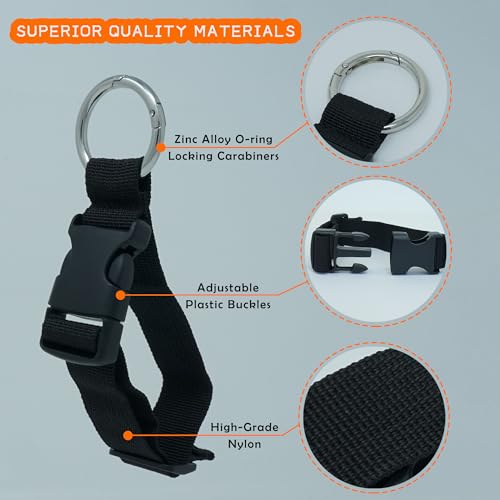 4 Pcs Adjustable Luggage Straps – Hands-Free Travel Accessories for Suitcases & Backpacks – Secure Jackets, Bags, Hats – Durable Nylon Belt with Carabiner Clip2