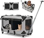 Veehoo Grand porte-animaux avec roues pour 2 Chats, très longs 76cm Porte-chat pliable avec diviseur amovible & Poignée télescopique, transporteur de voyage pour animaux de compagnie 2 Petits chiens, 76× 38× 51 cm
