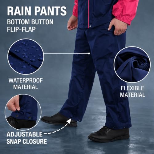 Image of Mens Raincoat Suit with Pant Set Eluxia Series | Waterproof Lightweight Breathable Rain Wear | Elastic Cuff & Waterproof Zipper Raincoat for men waterproof