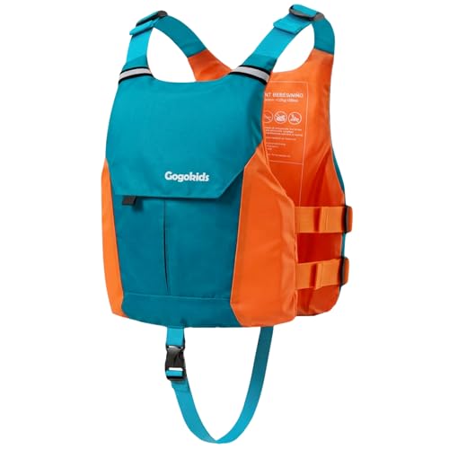Gogokids Swim Vest for Kids & Youth 50-125 lbs Lightweight Low Profile Swim Vest with Front Pocket Adjustable Buckles Reflective Strips Floaties for Swimming Kayaking and Boating