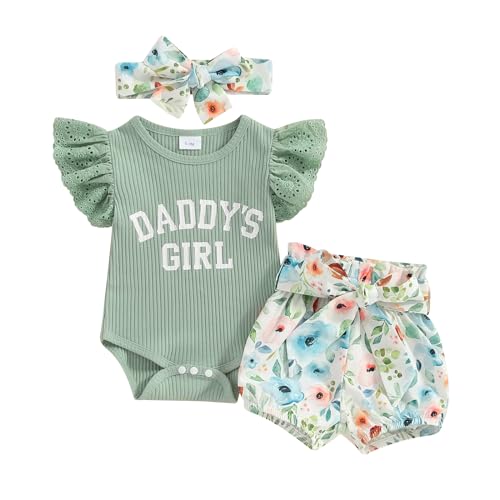 Image of Hello World Newborn Outfit Baby Girl Going Home Outfit Ruffle Ribbed Romper Top Floral Pants Set Cute Summer Clothes