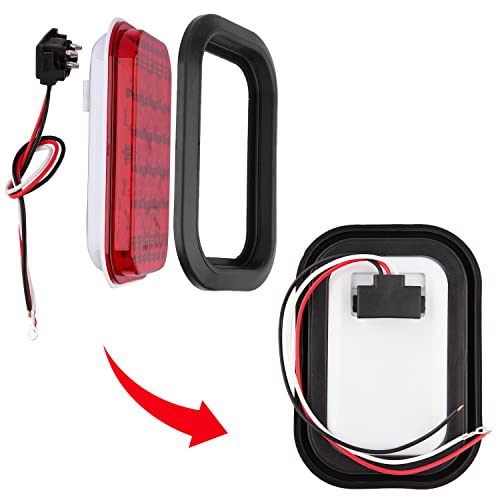 Partswcgg 6Pcs 5"X3" Rectangle Led Stop/Turn/Tail/Brake & Backup Reverse Truck Trailer Tail Hitch Lights 12 Led W/Grommets & 3 Wire Pigtail Plug Kit Waterproof (4Xred+2Xwhite) #TOP3