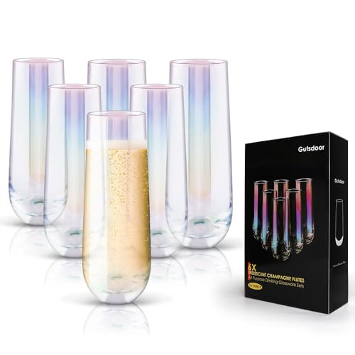 Gutsdoor Radiance Lot de 6 flûtes à champagne sans pied Blanc nacré brillant 290 ml