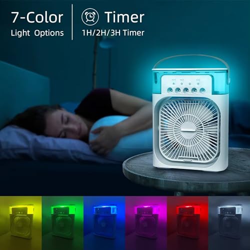 Image of Drumstone ( ๐๐ ๐ฒ๐๐๐ซ๐ฌ ๐ฐ๐๐ซ๐ซ๐๐ง๐ญ๐ฒ Tabletop Personal Cooler Fan with LED Night Light, 3 Spray Modes & Speed Options - Ideal for Bedroom, Office, Travel Use