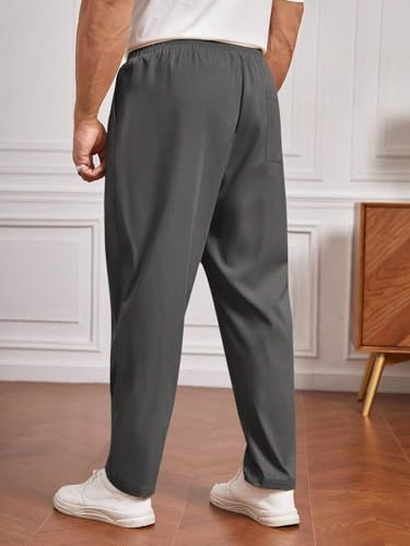 Image of SHIENZY Men's Elastic Waist Formal Trousers | Comfortable Business Casual Pants with Drawstring | Lightweight Workwear for Men | Beige Office Pants