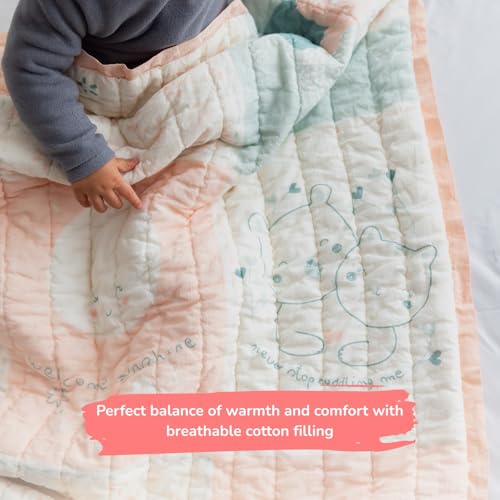 Image of TIDY SLEEP Mulmul Cotton Baby Blanket - Super Soft & Lightweight Comforter for Newborns & Toddlers (0-2 Years) - Jaipuri Razai, All-Season Use, 110x90 cm - Feelings Print