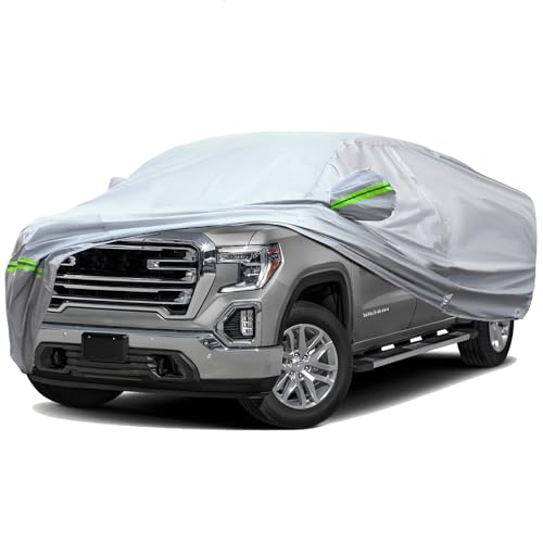 TUCAREST 6-Layers Heavy Outdoor Pickup Full Car Cover Hard Shell Zipper Design Waterproof All Weather Weatherproof UV Sun Protection Snow Dust Storm Resistant with Straps (Fit for UP to 213