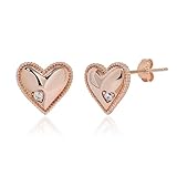 Meissa Heart Stud Earrings for Women Sterling Silver Heart Shape Earrings Dainty Gold Studs Hypoallergenic Jewellery Gift for Girls, Rose Gold