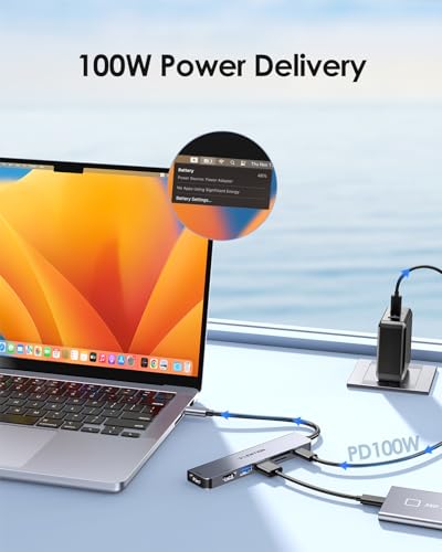Image of LENTION Dual HDMI MST USB C Hub, 4K@60Hz, 100W PD, 2 USB 3.0, Card Reader | MST+SST for macOS & Windows OS, Stable Driver 3.0 Certified, Driver Required (CE45, Space Gray)