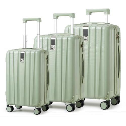 Image of Hanke Luggage Sets 3 piece Carry On Luggage with Wheels PC Hard Shell Suitcases Lightweight Checked Travel Luggage Large Travel Suitcase Woman Men 20 /24 /29 Inch(Bamboo Green)