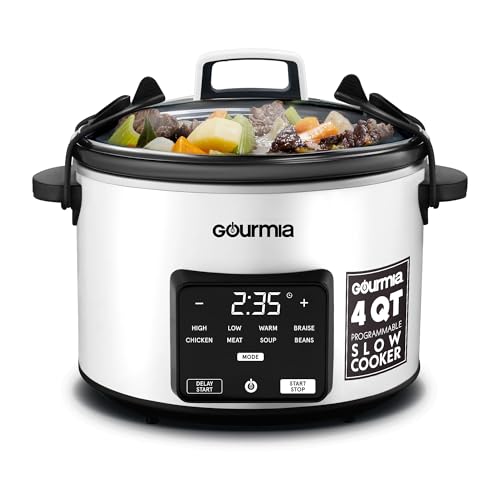 Gourmias GSC517 Slow Cooker 4.5 Quart, 5 Preset Modes, Digital Display, Timer up to 24h, Auto Keep Warm, Dishwasher Safe, Serves 5 (White)