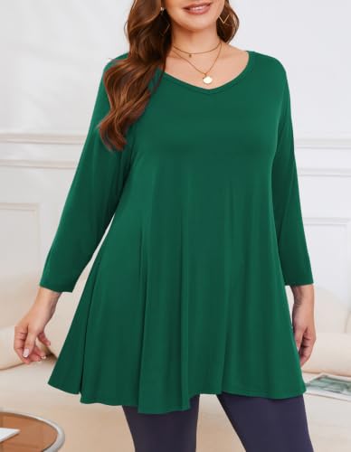 Image of LARACE Plus Size Tops for Women 3 /4 Sleeve Shirts V Neck Tunic Tops Blouses
