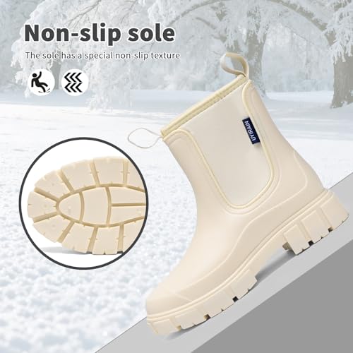 GemChve Gummistiefel Damen Winter, Chelsea Boots Gefüttert Wasserdicht, Gummistiefeletten Halbhohe Gartenschuhe, Rutschsicher Regenschuhe, Abriebfest Komfort Schlupfstiefel White 39 EU