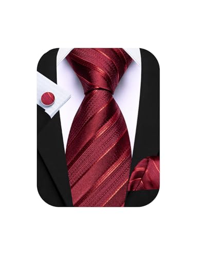 Image of Barry.Wang Man Stripe Ties Set Silk Woven Pocket Square Necktie Cufflinks Formal Party Business