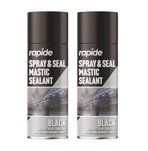 PNJB, Black Spray, Seal Mastic Black Spray, Repair Cracks Roofs Window, Paint Sealant Roof Window Pipes Guttering, Superior Long Lasting Seals, Seal Fix Waterproof Mastic Sealant 400 ml (2 PCS)