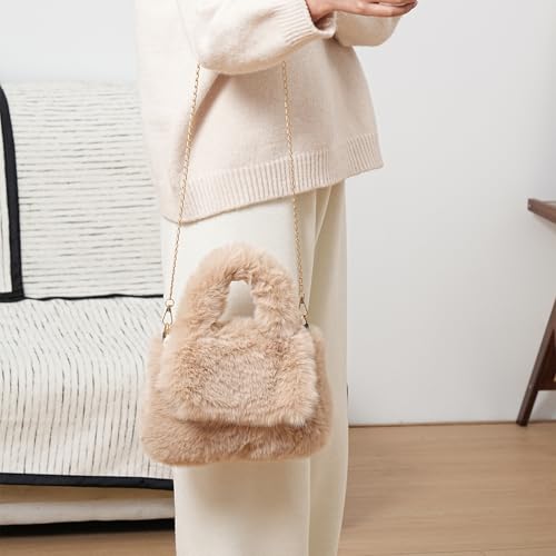 Bolsa tipo Tote peluda para mujer con asas de hombro miniatura 3