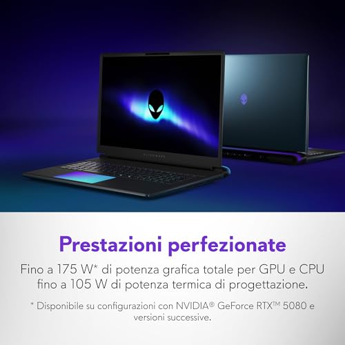 18 Area-51 Laptop Gaming 18" WQXGA 300Hz G-Sync, Intel Core Ultra 9 275HX Series 2, Nvidia GeForce RTX 5080, 32GB DDR5 RAM, 2TB SSD, Windows 11 Home, Cryo-tech, AlienFX RGB QWERTY - Notebook - Immagine 2