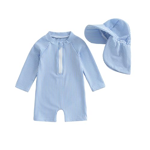 Gueuusu Baby Boys Girls Swimsuit One Piece Striped Zipper Ba