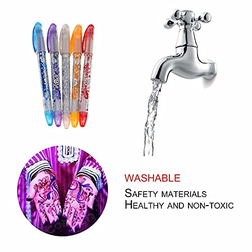 6 TEMPORARY TATTOO Gel Pens & BRACELET Watch -Semi Pemanent, Body Glitter, Skin Tattoo with Patterened STICKER STENCILS (1 Pack of 6) - Image 3