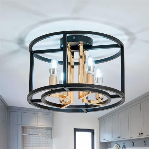Plafonnier noir à encastrer 3 lumières en métal style industriel pour plafond bas de chambre