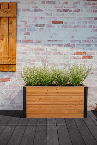 Vita Mezza 16 Inch X 39 Inch X 19 Inch Small Cedar Wood Parklette Planter With Black Aluminum Posts, Golden Brown, Fsc, Woodgrain, Pre-Stained, Vt17715 #TOP21