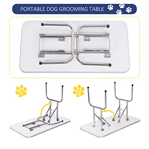 ROOMTEC 46" Dog Grooming Table,Foldable Home Pet Bathing Station with Adjustable Height Arm/Noose/Mesh Tray(Upgrade, Black) - Image 6