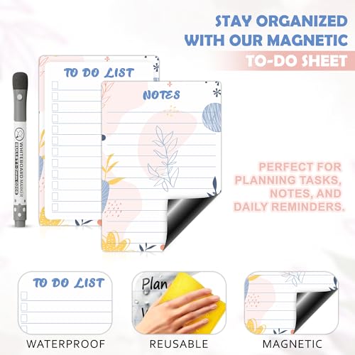 Image of Magnetic to Do List & Notes Board Combo Pack (A5 Size, 2 Sheets + 1 Marker) | Reusable Dry Erase Magnetic Fridge Planner | Checklist Memo Board for Kitchen, Office & Study