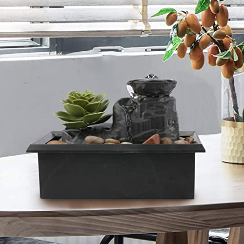 Vintage Indoor Water Fountain With Led Light Miniature Sculpture Feng Shui Desktop Ornament Crafts For Indoor Home Office Table Stone Decor Home Decoration Figurines (B) #TOP2