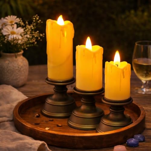 Image of SATYAM KRAFT 3 Pcs LED Tea Light Candles | Flameless, Smokeless, Unscented | for Gifting, Home Decor, Room Decoration Lights, Balcony & Festival, Valentine's Day Decoration Item(Bronze and Golden)