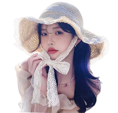 Gorro de paja para mujer con ala ancha y protección UV