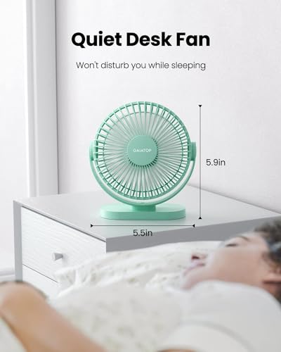 Image of Gaiatop Small Desk Fan, 4.5 Inch Portable 3 Speeds Wind Desktop Table Cooling Fan in Single Button, Adjustment Mini Personal Fan for Home Desktop Office Car Outdoor, Black (Not Battery) (Dark Green)