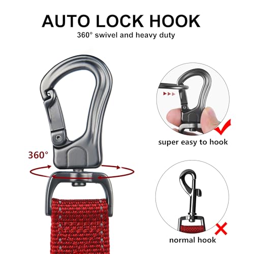 TwoEar 6FT 1IN Strong Red Dog Leash with 2 Padded Handles, Traffic Handle Extra Control, Comfortable Soft Dual Handle, Auto Lock Hook, Reflective Walking Lead for Small Medium and Large Dogs - Image 4