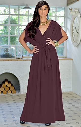 Image of KOH KOH Womens Long Semi-Formal Short Sleeve V-Neck Floor Length Maxi Dress Gown