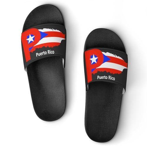 Puerto Rico Flag Map Retro Slippers Shower Slipper In-Door Slipper Quick Drying Non-Slip Bathroom Pool Woman Man PVC