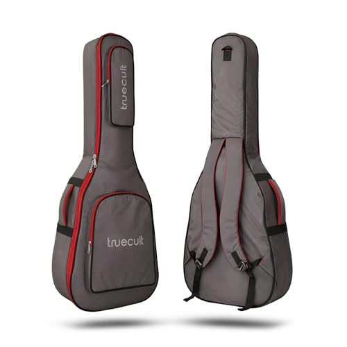 Image of True Cult Acoustic Guitar Bag /Cover with Foam Padding (Black) Strong and Durable for Multiple Sizes and Shapes Folk /Classical Guitars 38 inch, 39 inch, 40 inch, 41 inch (RED-Grey)
