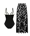 New Summer Women's Laser Cut Out Halter Sexy Hollow Out One Piece Swimsuit Skirt Set, Fashionable Pool Outfit (Black)