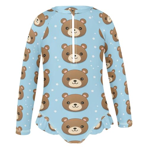 Kawaii Teddy Bear Girls Long Sleeve Swimsuit UPF 50+ Rashguard Swimwear One Piece Bathing Suit for 3-12 212173484