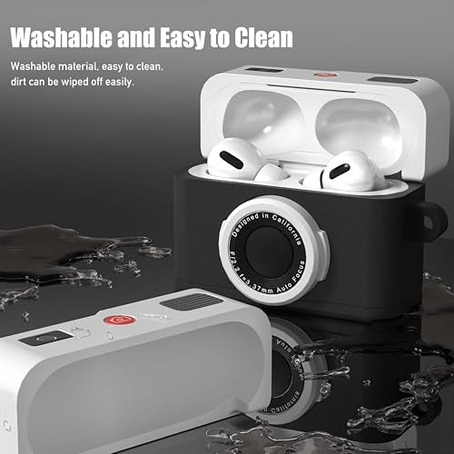 Image of Retro Camera Silicone Case Cover for Apple Airpods Pro 3 (2025) with Carabiner (Black, Retro Camera)