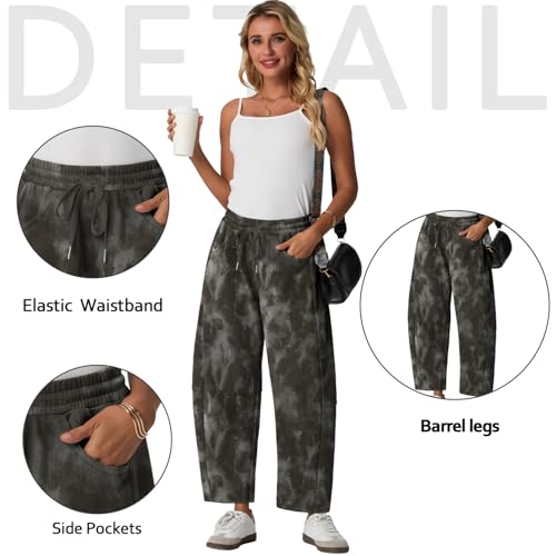 Image of Lepunuo Barrel Sweatpants Women Casual Baggy Elastic Waisted Pants Wide Leg Gym Trousers with Pockets