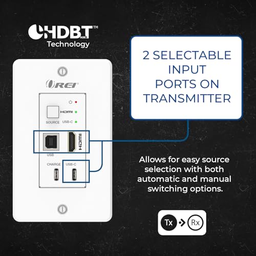 Image of OREI 4K HDBaseT HDMI & USB-C KVM Extender Wall Plate - 330ft Over Cat6, 18Gbps, HDR10, USB 2.0, PoC, Dual Input