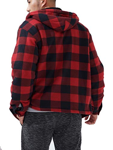 Image of Yasumond Mens Hoodies Fleece Jacket Plaid Flannel Heavy Sherpa Lined Hooded Zip Up Warm Winter Coats Big Tall
