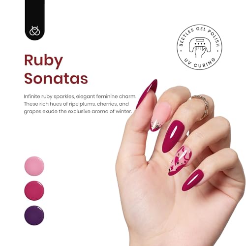 Beetles Gel Nail Polish, 6 Colors Pink Purple Burgundy Red Plum Glitter Gel Polish Ruby Sonatas Collection, Soak Off Uv Lamp Cured Nail Art Design Winter Nails Valentines Gift for Women DIY Manicure