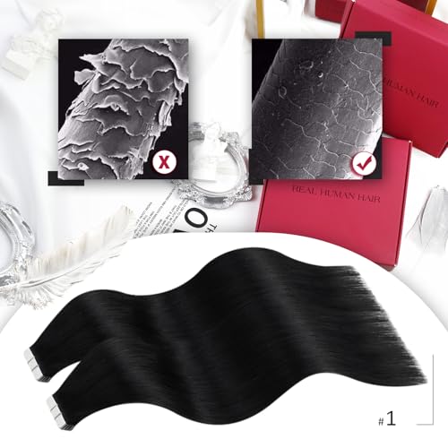 Moresoo Tape in Hair Extensions Human Hair Black Human Hair Extensions Tape in Real Hair Jet Black for Women Remy Hair 22 Inch 20 Pieces/50g #1 - Image 2