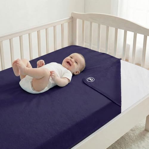 Image of Btag Baby Waterproof, Super Soft Fast Drying Mattress Protector | Extra Absorbent, Anti-Itching Sheet for New Born,Toddler (Size 140x210 cm, Pack of 1, Dark Blue)