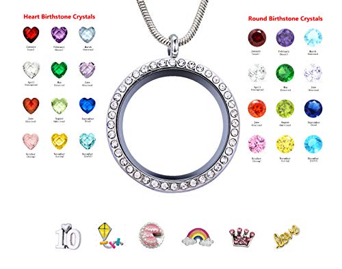 10Th Birthday Gifts For Girls, Stainless Steel Round Living Memory Floating Locket 30Mm Glossy Pendant Necklace With Charms & Birthstones #TOP5