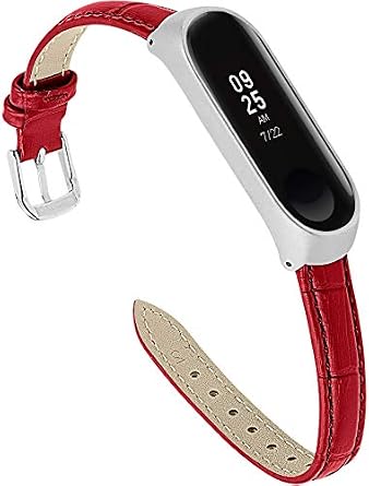 Classicase Watch Strap Compatible for Xiaomi Mi Band 3 / Mi Band 4 Xiaomi Smart Band 4 Genuine Leather Watch Band Quick Release Silver Buckle, Pattern 1,