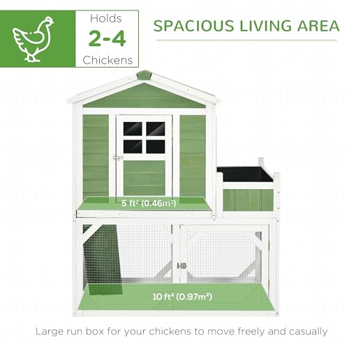 Image of PawHut 49 inch Small Chicken Coop Hen House with Garden Space, Chicken House Outdoor Run Cage with Weather Protection, 2-4 Birds, Green